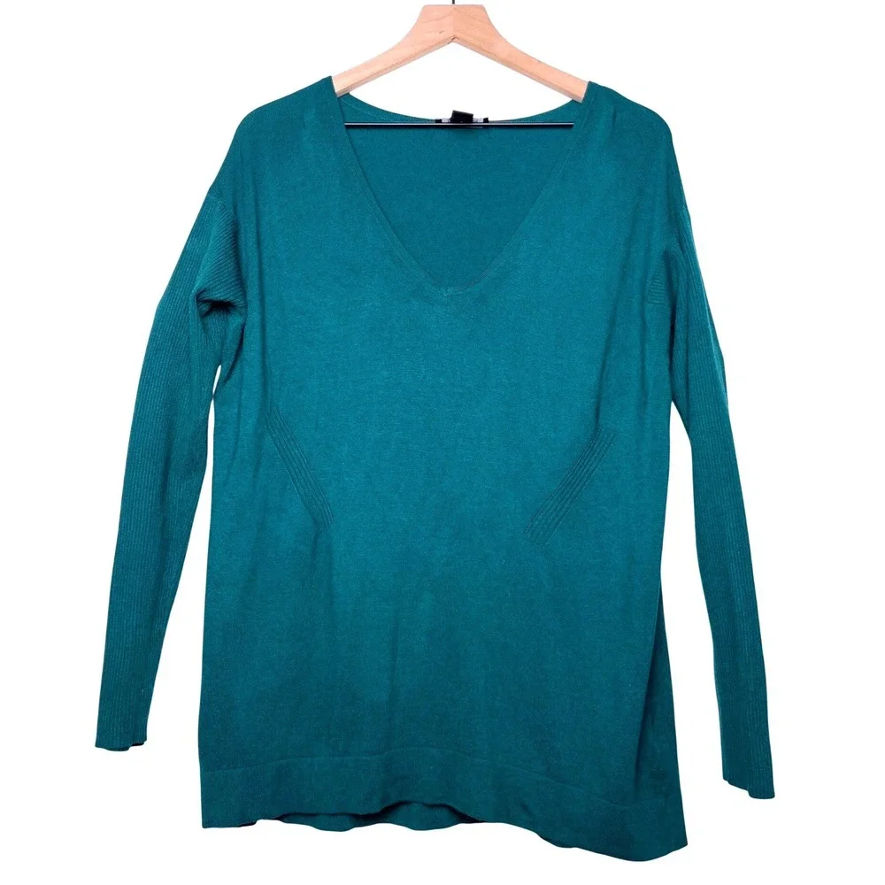 White House Black Market Green V Neck Long Sleeve Sweater Top‎ Size S